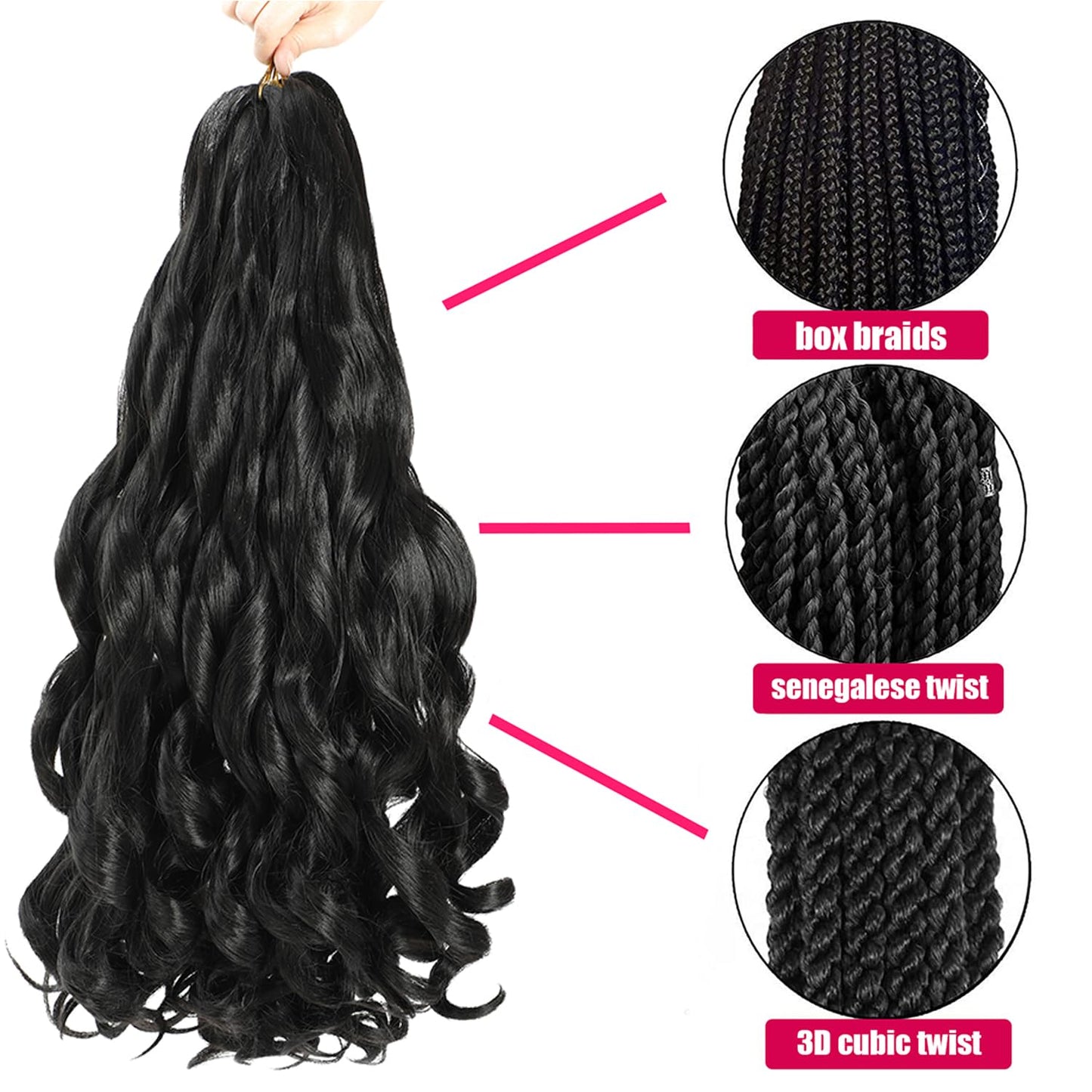 French Curly Braiding Hair 18 Inch 8 Packs - Pre-Stretched Bouncy Loose Wavy Synthetic Hair Extensions for Black Women (27/613)