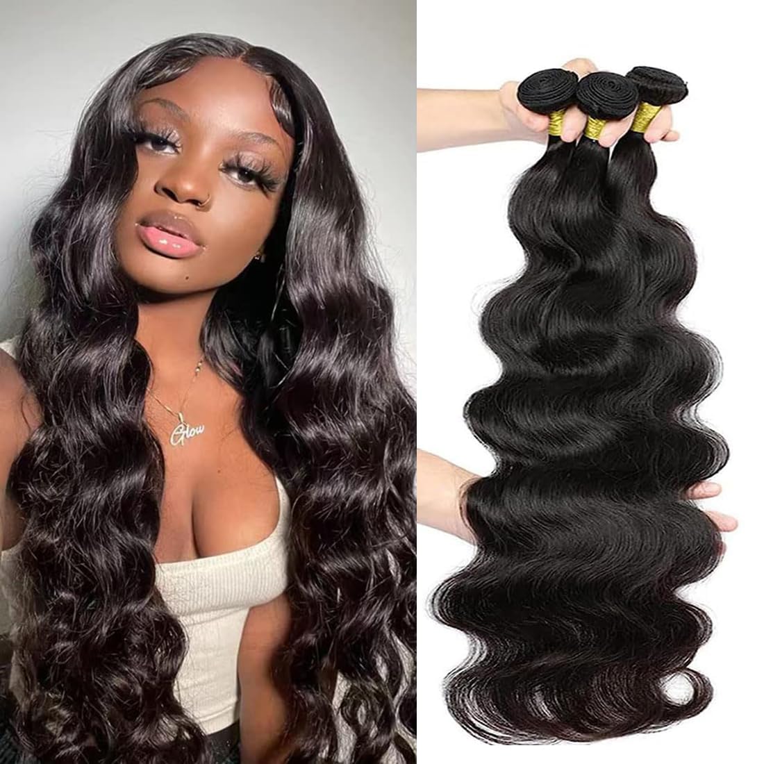 Human Hair Bundles Body Wave 28 30 32 Inch Bundles 100% Unprocessed Brazilian Remy Hair Weave Bundles Body Wave Natural Black