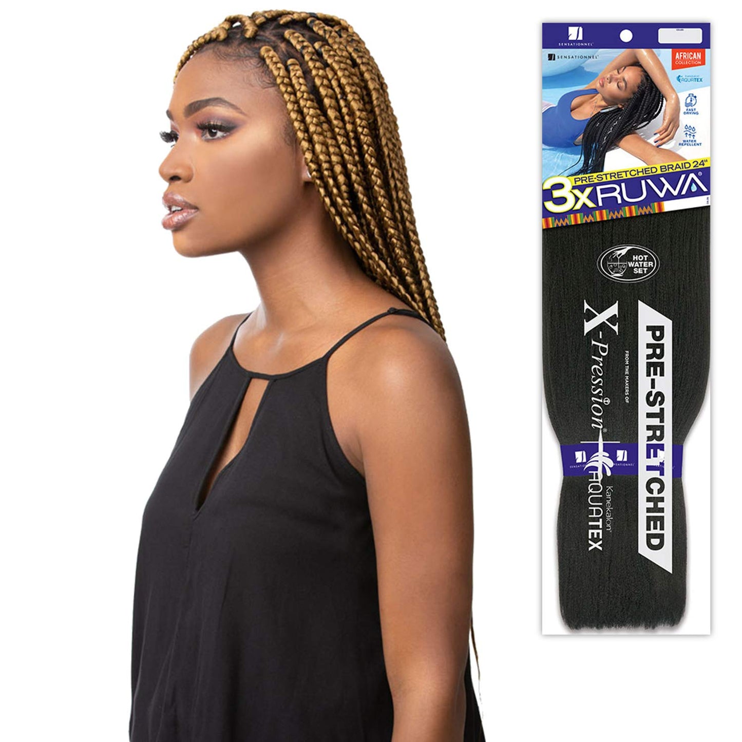 XPRESSION Sensationnel Synthetic Hair Braids 3X Ruwa Pre-Stretched Braid 24" (3 Packs, M44)
