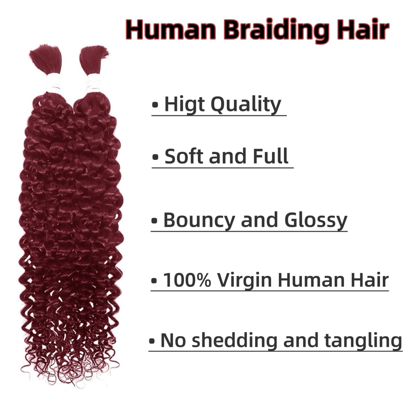 BUG Water Wave Bulk Human Braiding Hair No Weft Unprocessed Brazilian Virgin Human Hair Extensions Human Hair for Braiding No Weft (2 Braids Per of 1 pack 100g 16inch)