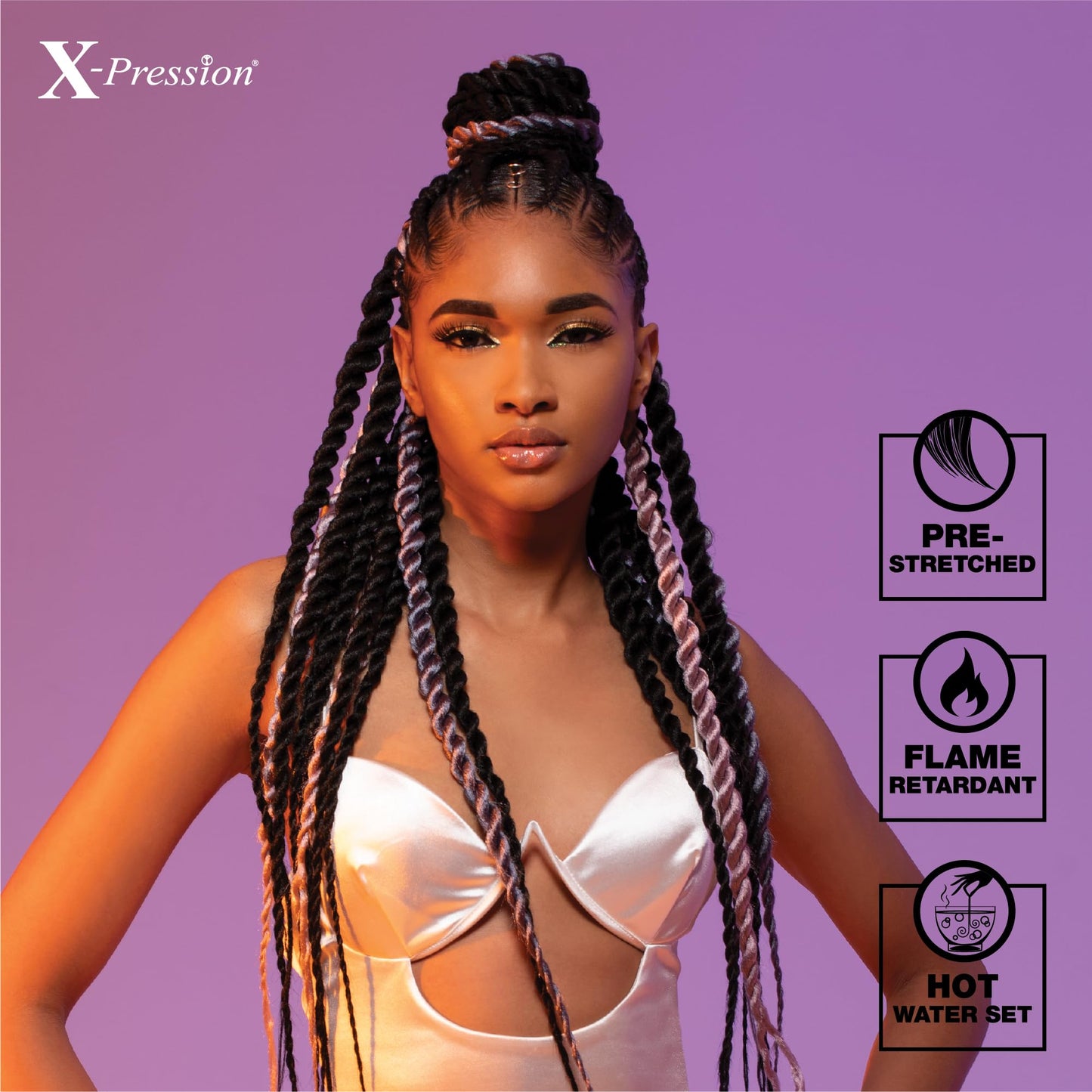 Sensationnel X-pression prestretched braiding hair - 3x braid 58 inch all kanekalon flame retardant synthetic braid for box braids and twists (1 pack, 613/BLUSHPINK/NPINK)