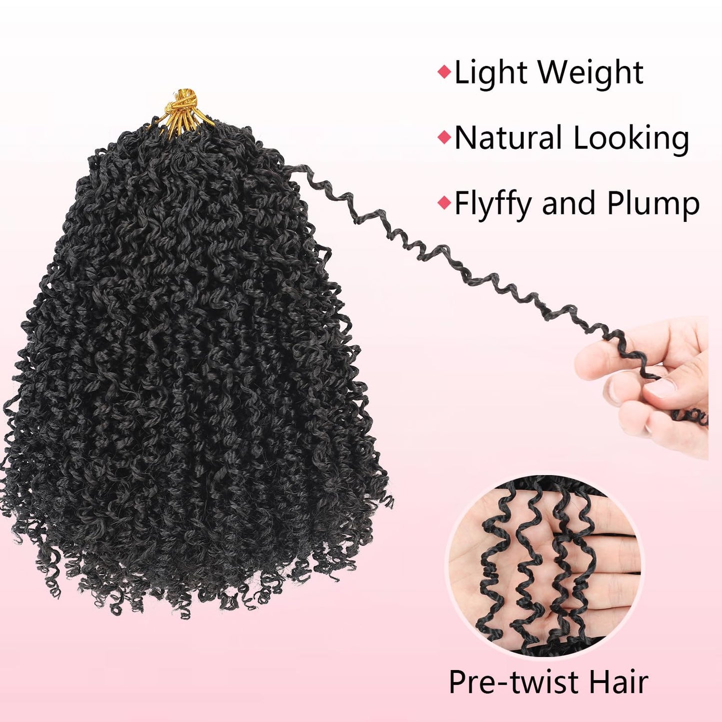 Fovbuty Yanky Twist Crochet Braids Hair 8 Inch 9 Bundles/Lot Natural Black Pre-Twisted Passion Twist With Curly Ends Small Crochet Hair for Senegalese Braids 1B#/9pack