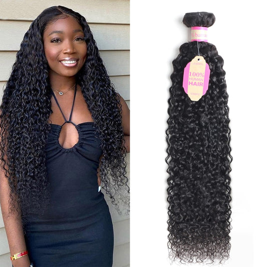 Ainimiu Curly Wave Human Hair Single Bundles Brazilian Virgin Hair Weave One Bundle Jerry Curly 12A Grade Unprocessed Hair Extensions Natural Black 1 Bundle 24inch 100g/pc