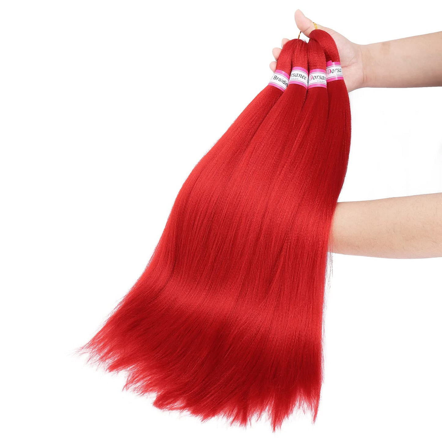 Red Braiding Hair Pre Stretched 20 Inch 8 Packs Braiding Hair Extensions for Crochet Box Braids Twists Locs Hair Soft Yaki Texture Hot Water Setting (20inch,#Red)