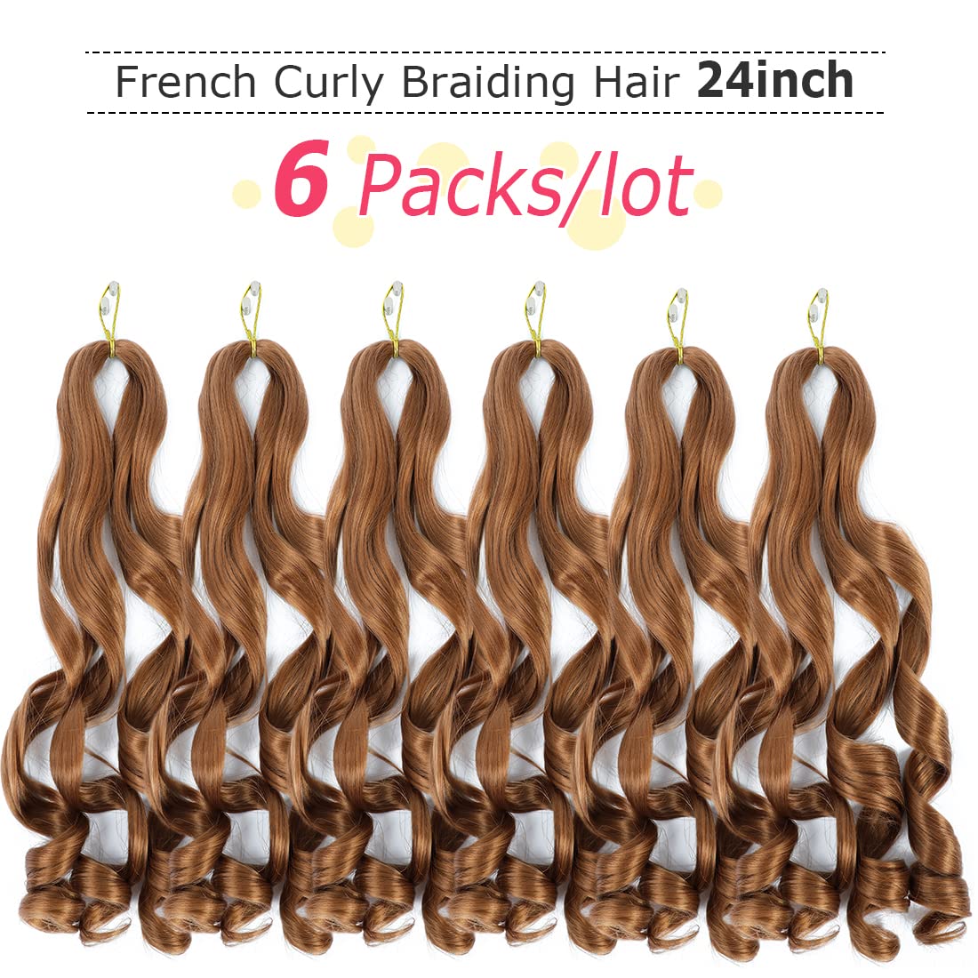 WIPPORYA Pre Stretched French Curly Braiding Hair 24 Inch 6Pcs Loose Wave Bouncy Braiding Hair Pre Stretched 100g/pack Yaki Curly Hair for Black Women Hair Extensions (#30)