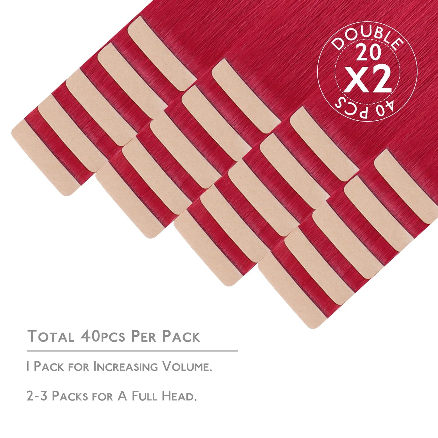 WENNALIFE Tape in Hair Extensions, 40pcs 60g 10 Inch Red Human Hair Straight Invisible Reusable Real Extensions