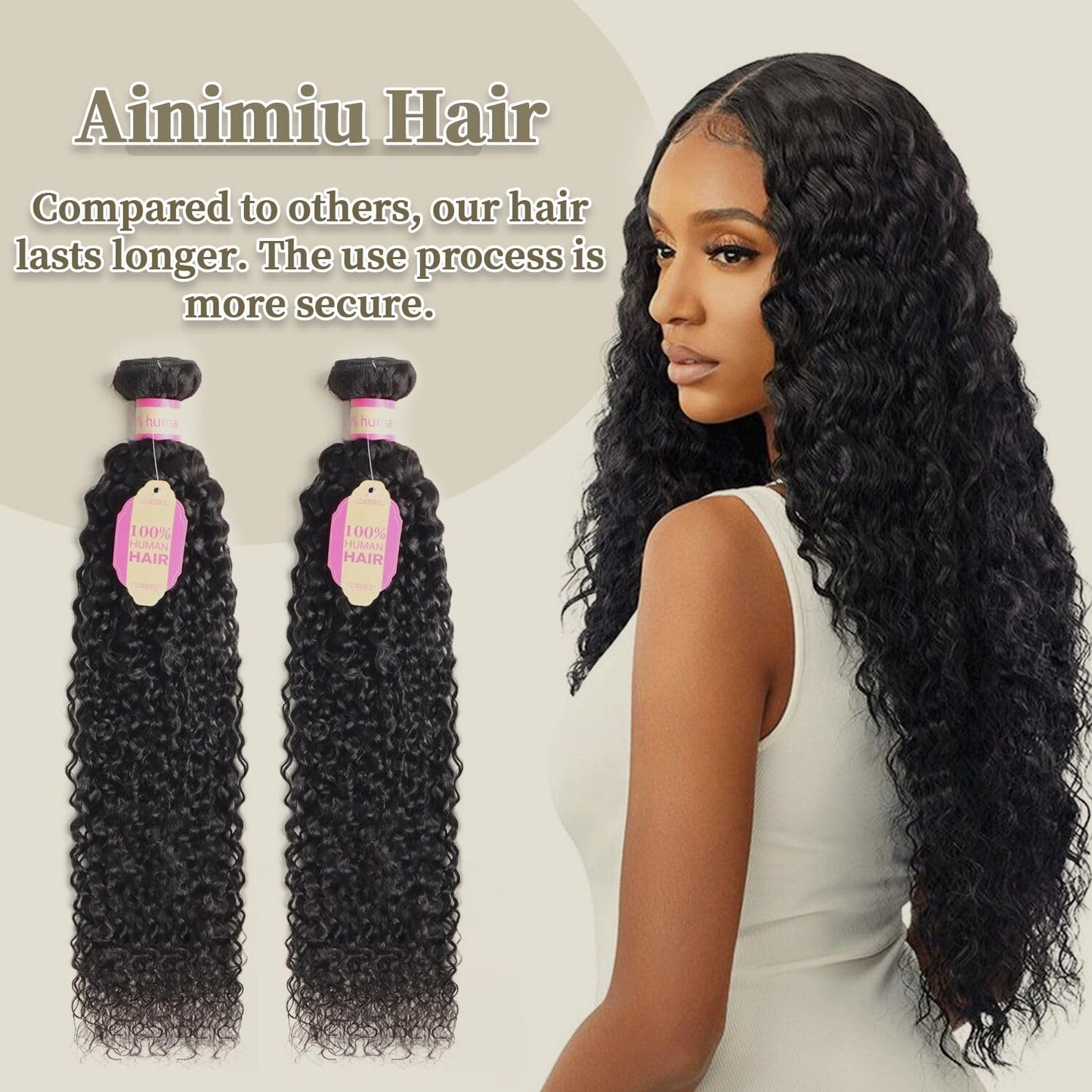 Ainimiu Curly Wave Human Hair Single Bundles Brazilian Virgin Hair Weave One Bundle Jerry Curly 12A Grade Unprocessed Hair Extensions Natural Black 1 Bundle 24inch 100g/pc