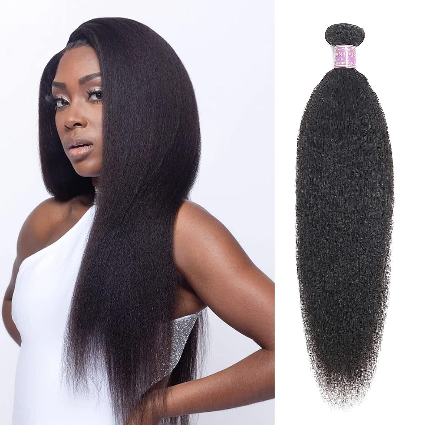 Kinky Straight Human Hair Bundles 22Inch Yaki Straight Human Hair Extensions 1 Bundles Unprocessed Brazilian Virgin Kinky Straight Human Hair For Black Women Natural Black
