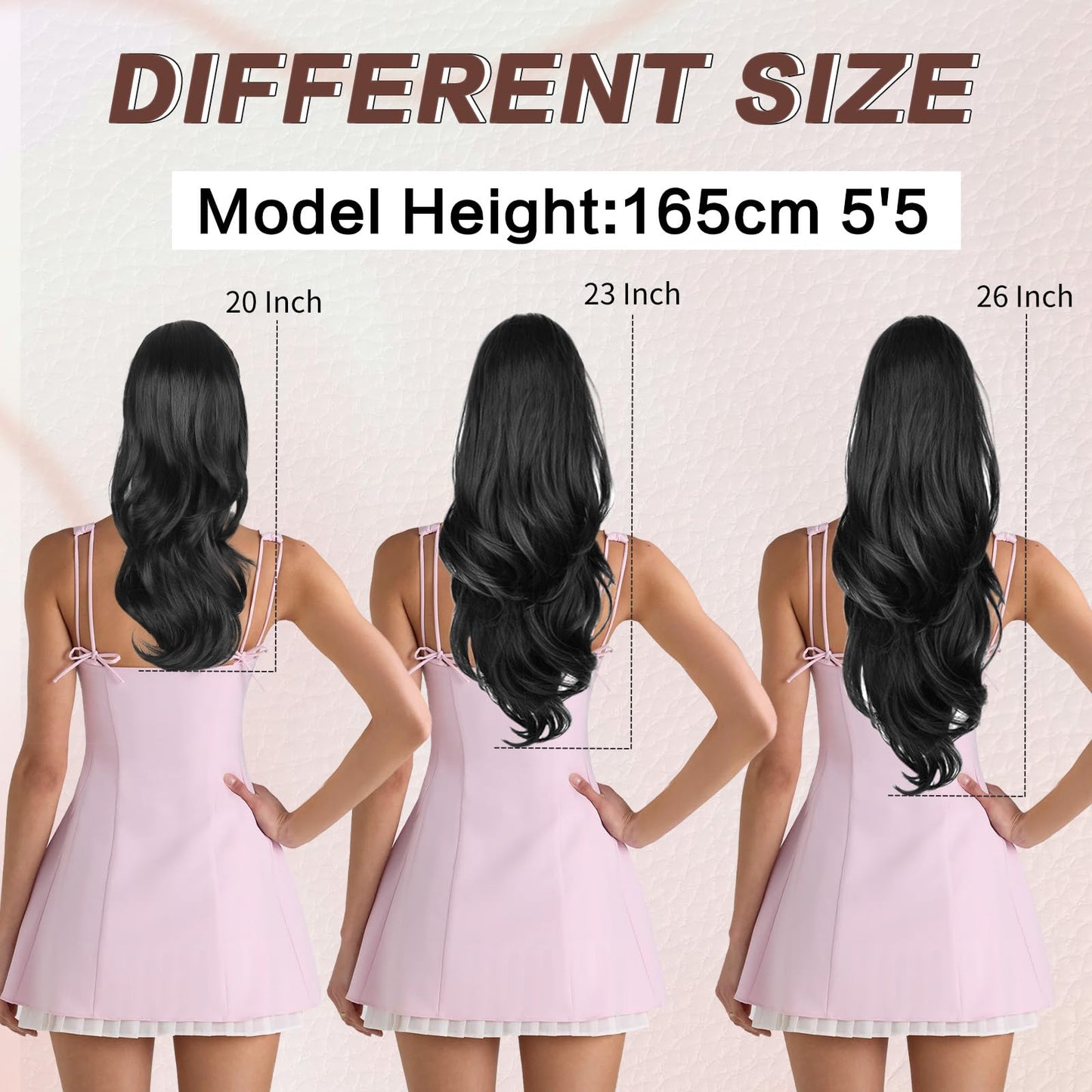 CHRSHN Ponytail Extension, Drawstring Ponytail Extension for Women 26 Inch Long Wavy Pony Tails Hair Extensions Synthetic Clip in Ponytail Hairpiece for Women(350#)