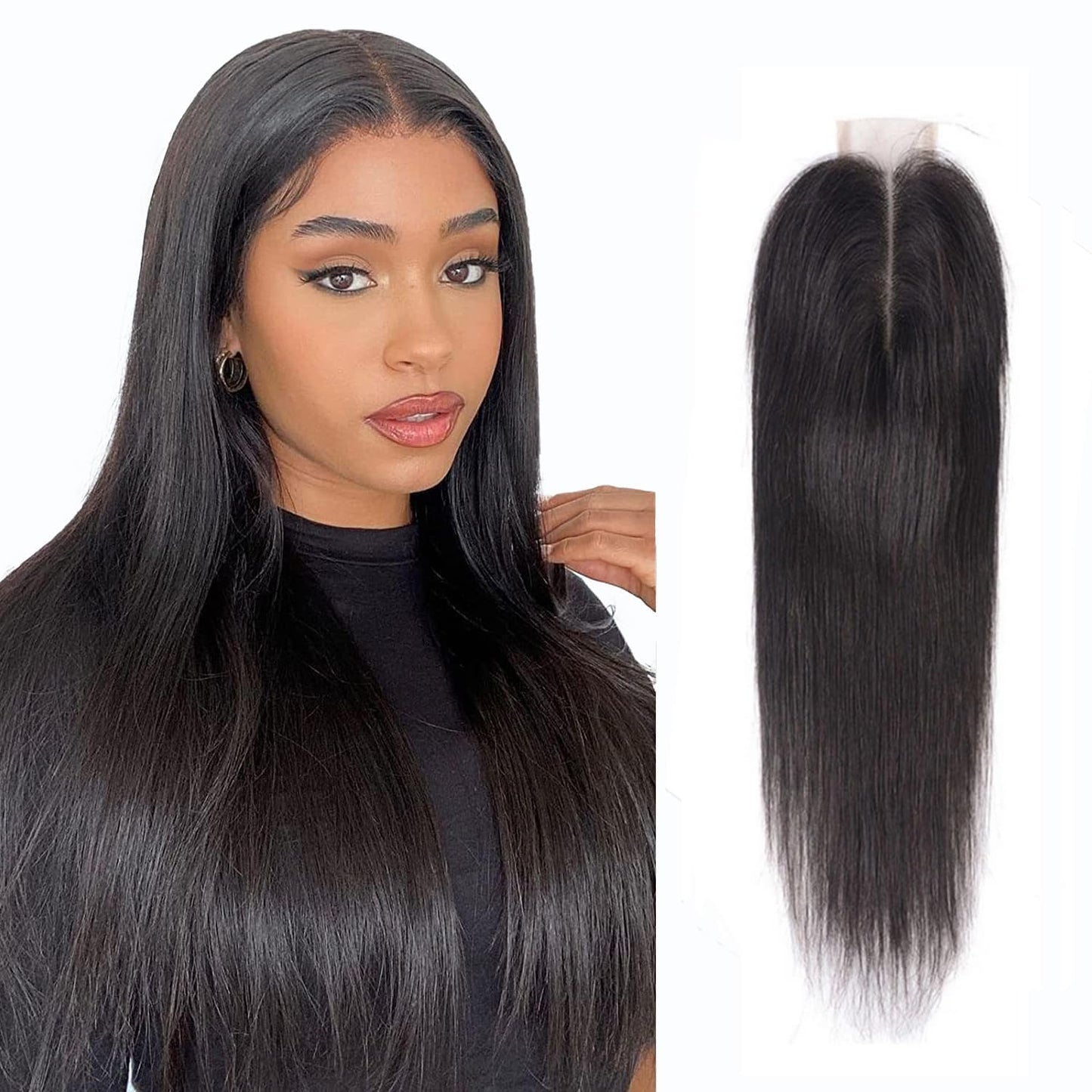 Selina Lace Closure 2x6 Closure Brazilian Straight Lace Closure Lace Closure Human Hair Lace Closure Free Part Natural Hair Color Black (2X6 Straight, 18“Straight)