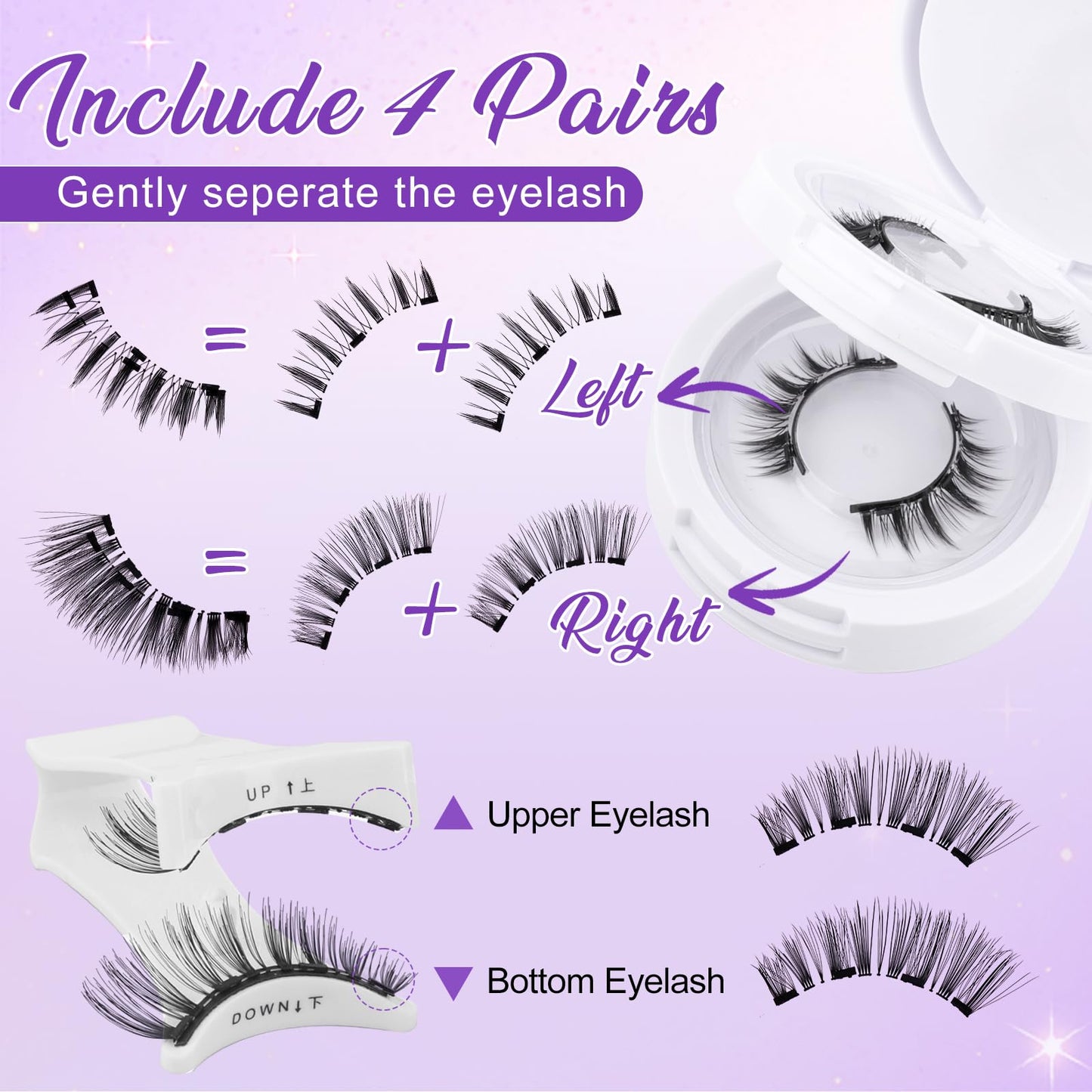 4 Pairs Magnetic Eyelashes without Eyeliner Reusable Waterproof Natural Look Wispy Magnetic Eyelashes with Applicator No Glue Needed Easy to Wear and Remove By Wendy Lashes（CX-4 Pairs,KS02+XM1）