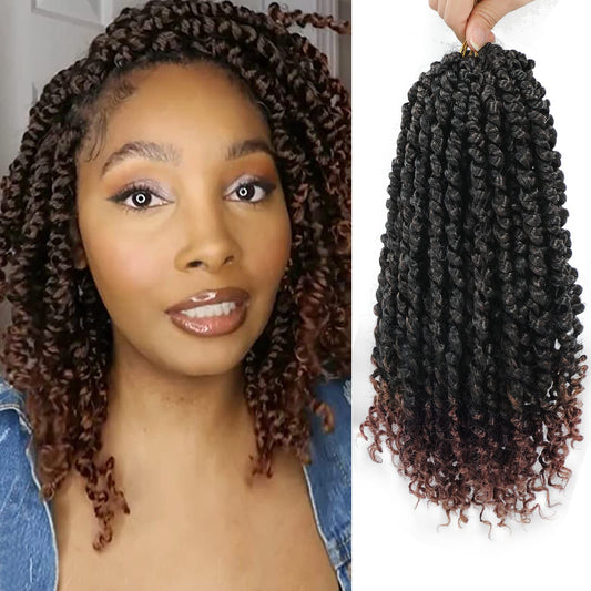 9 Packs Passion Twist Hair 8 Inch Pre-twisted Crochet Bohemian Short Braids for Women Girls and Kids (8Inch,1B/30)