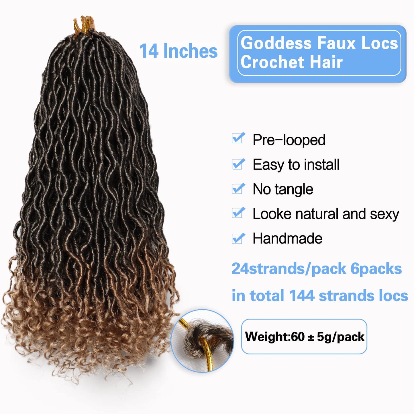 Goddess Locs Crochet Hair 6 Packs 14 Inch Wavy Curly Faux Locs Synthetic Braids Hair With Curly Ends for Black Women Extensions