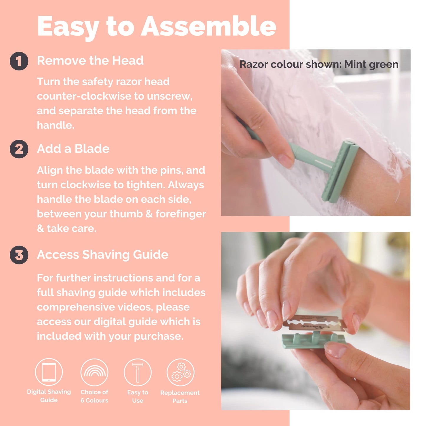 Jungle Culture Safety Razor with 10 Double Edge Blades • Single Blade Metal Razors for Women & Men for Body & Face • Eco Friendly & Reusable Shaver • Rose Gold