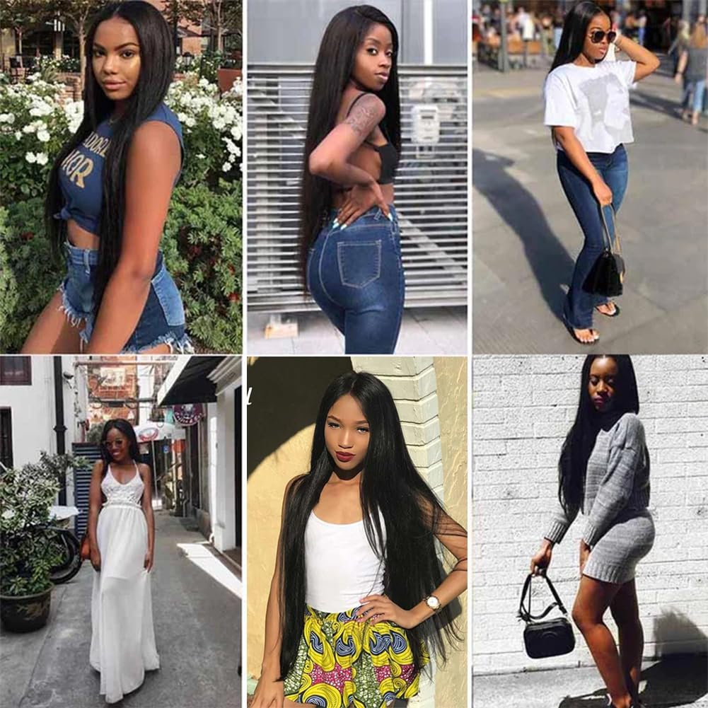 MIRONICA Straight Human Hair Bundles with Closure 26 28 30 + 24 Brazilian 3 Bundles Deals Human Hair with 4x4 Lace Closure Free Part 12A 100% Unprocessed Virgin Double Machin Weft Hair Extensions