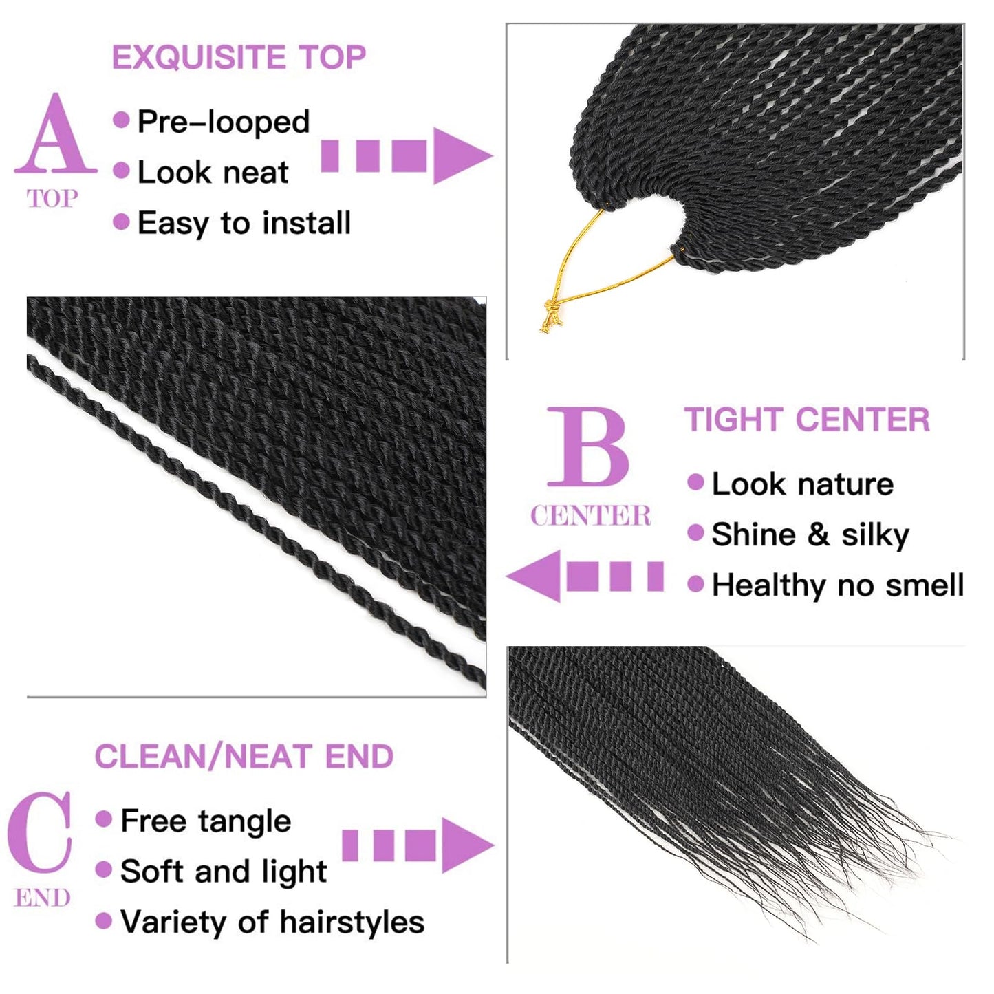 ZRQ Senegalese Twist Crochet Hair For Black Women 24 Inch Long PreTwisted Crochet Hair 25 Strands Pre Looped Crochet Braids 8 Packs Crochet Twist Hair