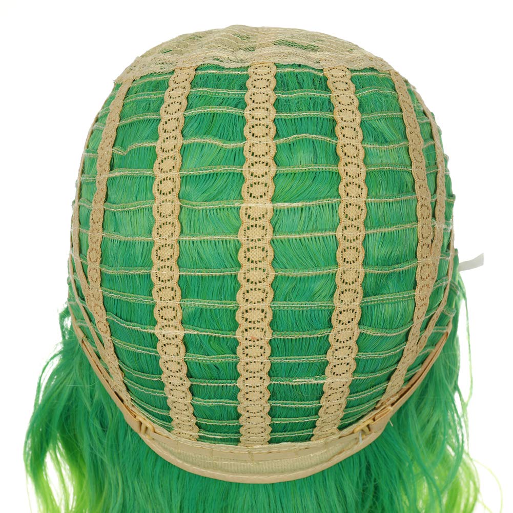 WTHCOS Green Wigs Short Curly Wavy Wig Green Bob Wig for Women Girls 14 Inches Natural Looking Synthetic Wigs for Cosplay Halloween Costume Party with Wig Cap