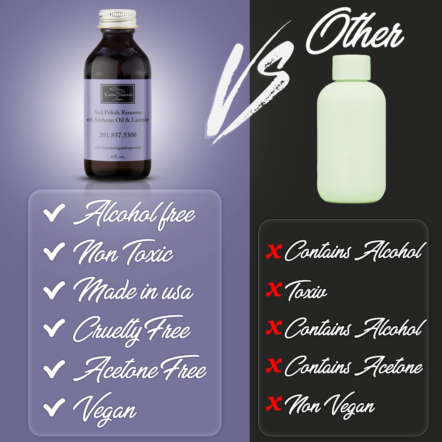 Karma Organic Natural Nail Polish Color with Soybean Lavender Nail Polish Remover - Non Toxic, Vegan, Cruelty Free, Acetone free