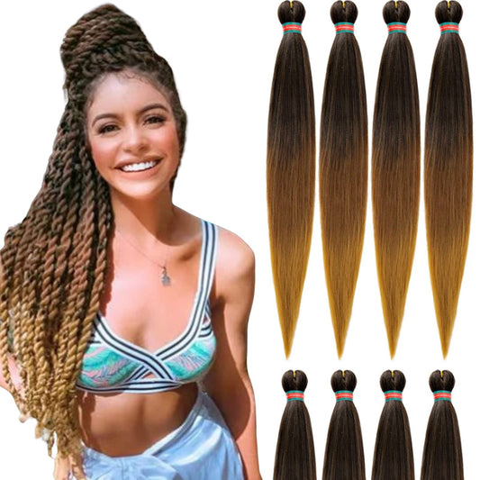 RUN SHUI Ombre Pre stretched Braiding Hair, 36 inches Braid Hair Extensions, 8 packs Multi Color blend braiding hair pre-stretched, Crochet Hair Braiding(36''-8packs, 1b/30/27)