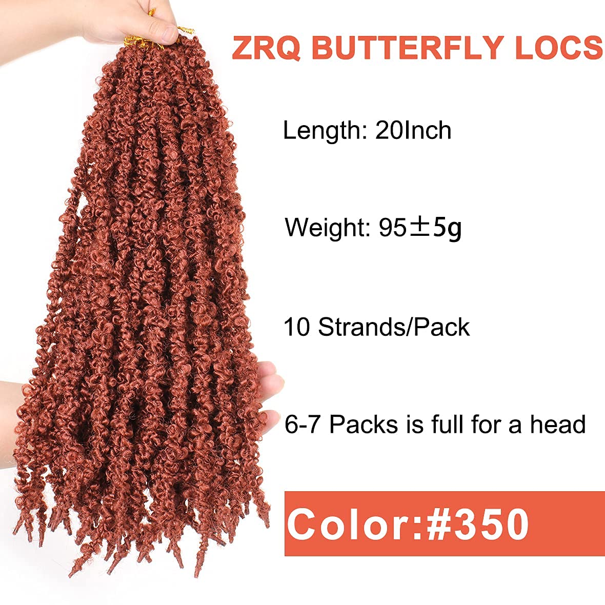 ZRQ Ginger Butterfly Locs 20 Inch Distressed Faux Locs Pre-looped 350 Crochet Locs Synthetic Crochet Braids Soft Locs For Women Extensions (6 Pack 350#)