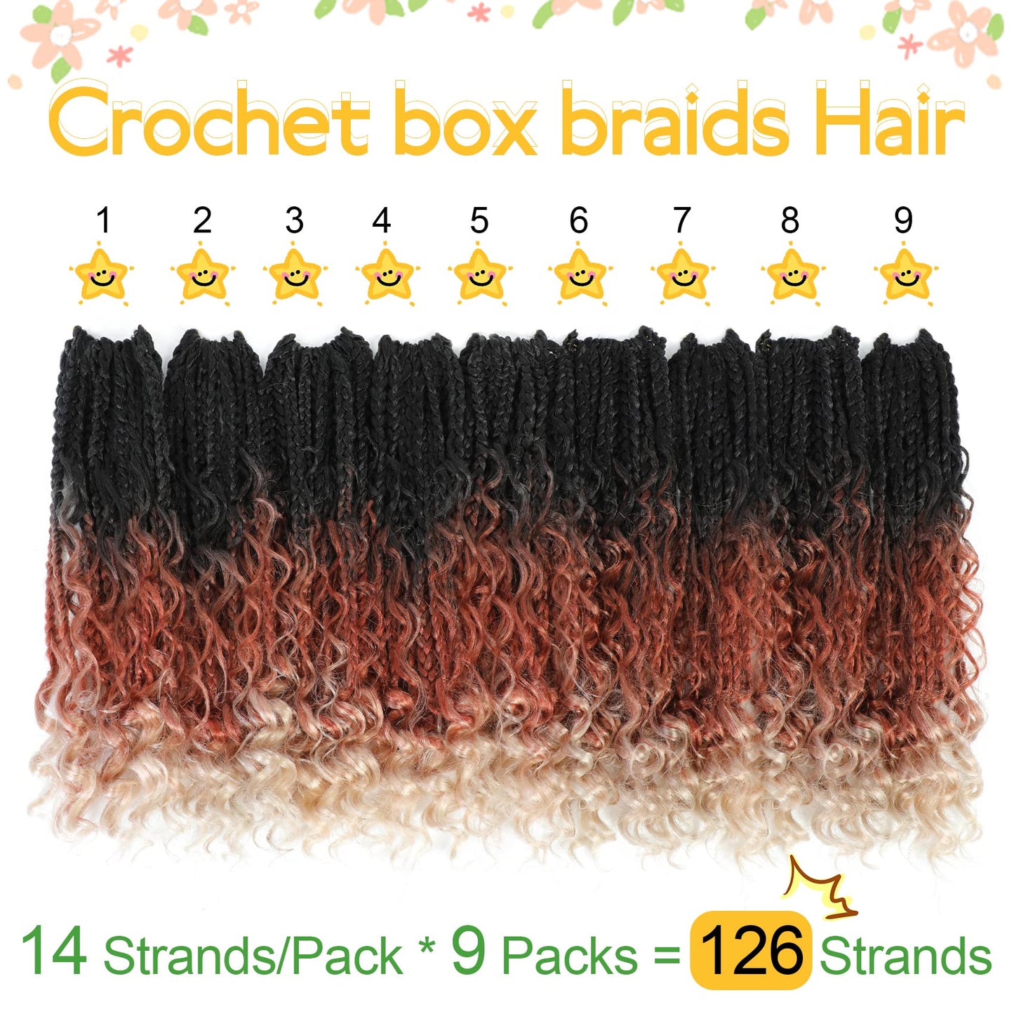 Fulcrum Goddess Box Braids Crochet Hair 12 Inch, 9 Packs Boho Box Braid Crochet Hair for Women, Pre-looped Bohemian 3X Crochet Braids with Curly Ends (12Inch, 1B/30/613#)
