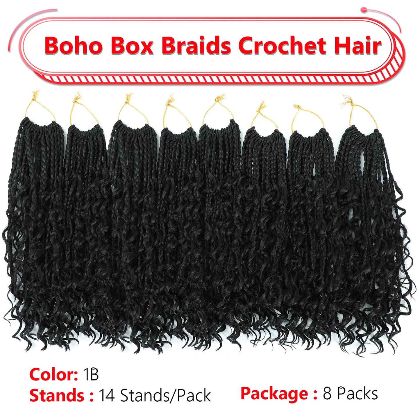 8 Packs Crochet Box Braids- Boho Box Braids Crochet Braids Hair 10 Inch Bohomian Box Braid Crochet Hair Synthetic Braiding Hair Goddess Box Braids Crochet Hair for Black Women (1B)