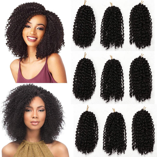 8 Inch Short Passion Twist Marlybob Crochet Hair 9 Bundles Kinky Curly Short Crochet Braids Twist Crochet Braiding Hair (9Bundles8Inch, 1b#)