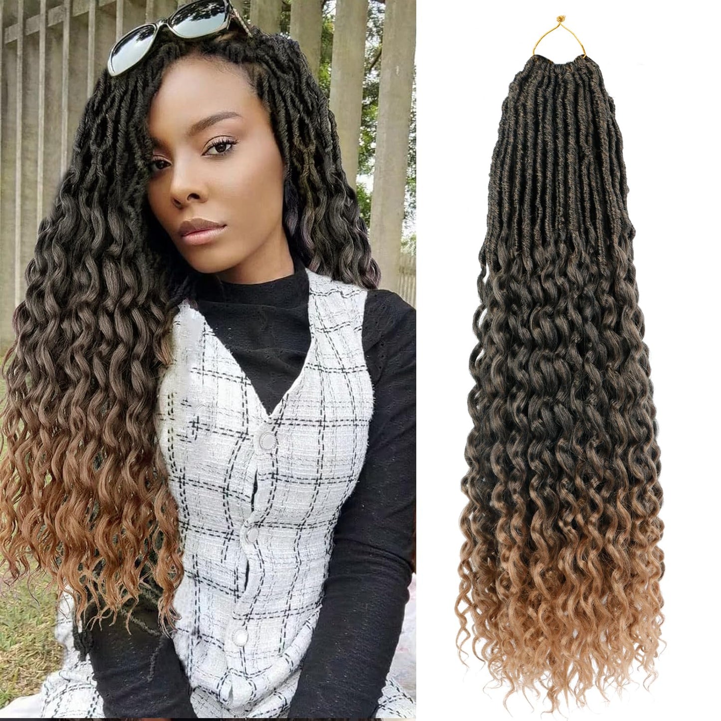 Goddess faux locs Crochet hair 24Inch 8Packs New faux locs Crochet hair Deep Wavy faux locs Crochet hair Pre Looped Crochet hair Extensions for Women(1B-27#)