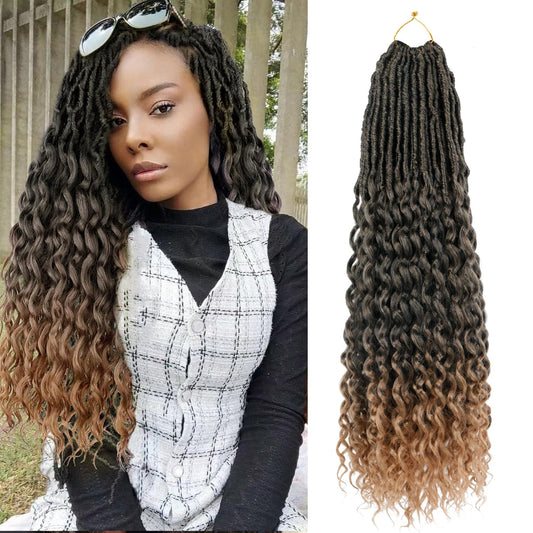 Goddess faux locs Crochet hair 24Inch 8Packs New faux locs Crochet hair Deep Wavy faux locs Crochet hair Pre Looped Crochet hair Extensions for Women(1B-27#)