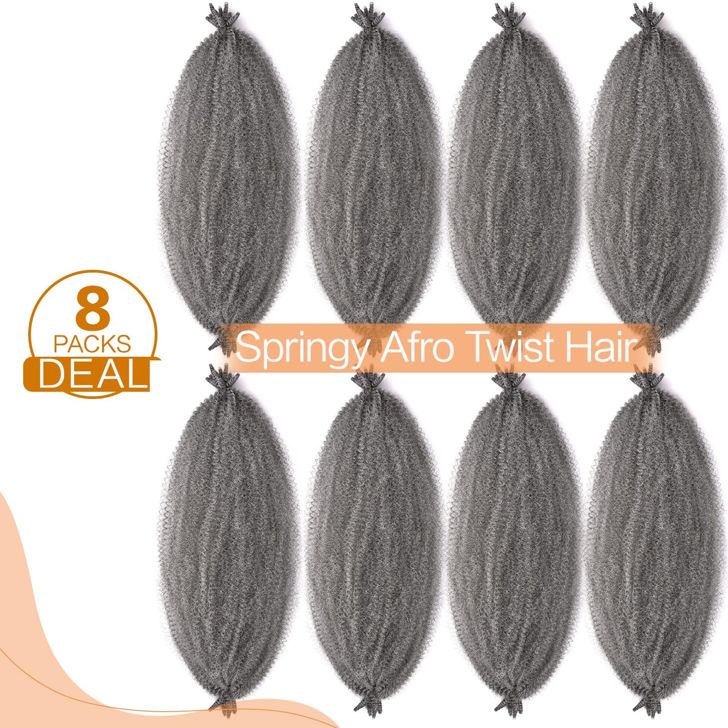 8 Packs Grey Afro Twist Hair 24 Inch Marley Twist Crochet Hair Pre Fluffed Spring Twist Hair for Distressed Faux Soft Locs (24 Inch,8Pack,Grey)