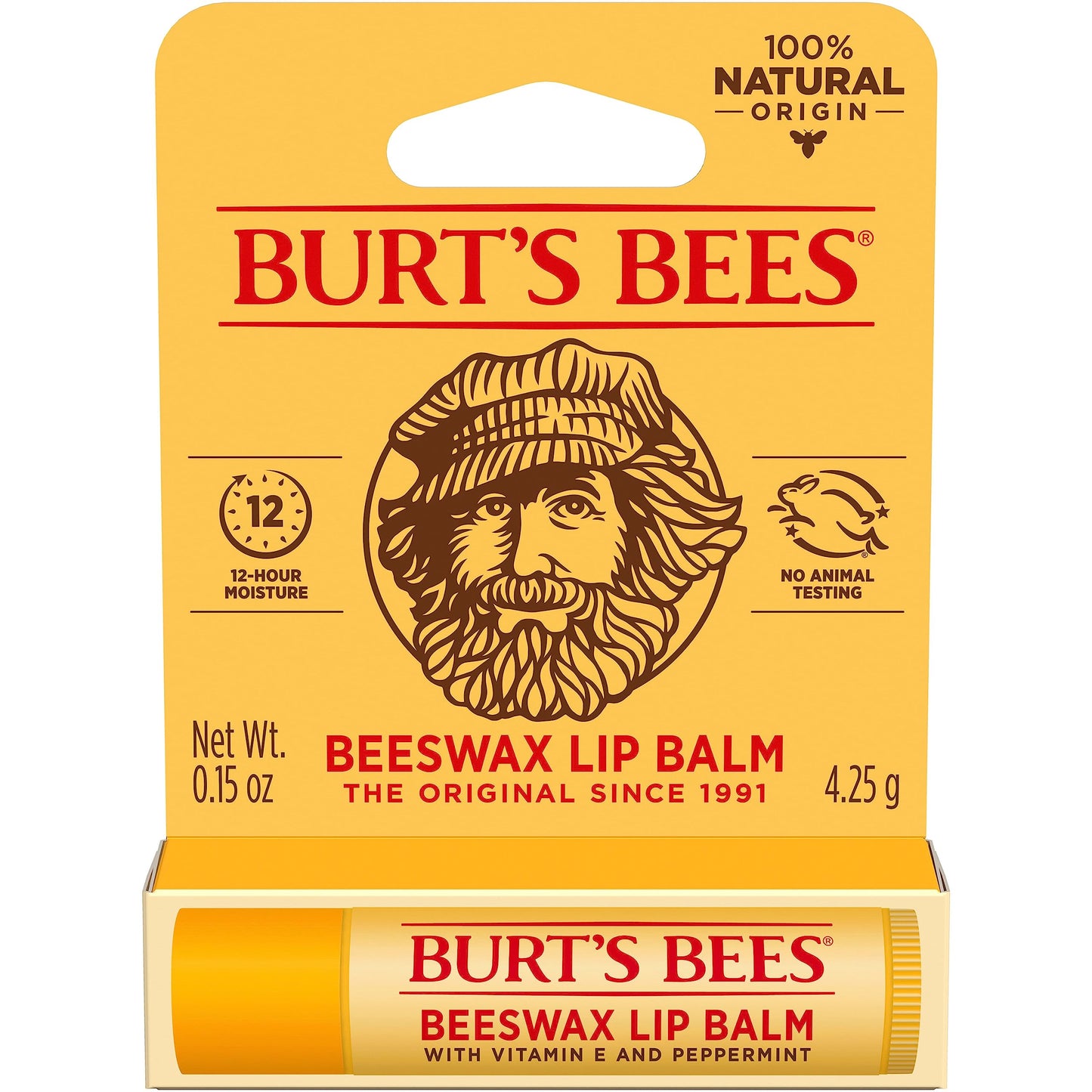 Burt's Bees Beeswax Lip Balm, Lip Moisturizer With Responsibly Sourced Beeswax, Tint-Free, Natural Conditioning Lip Treatment, 1 Tube, 0.15 oz.