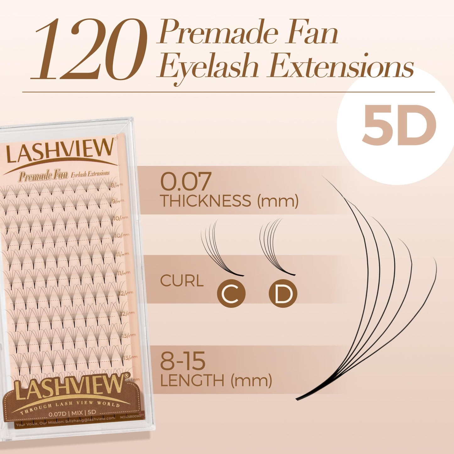 LASHVIEW Premade Lash 120 Fans, 5D, C Curl Thickness 0.07 Premade Fans Eyelash Extensions 8-15 mm Mixed Length Promades Eyelash Fans Professional Pre Made Lash Fans (120 Fans 5D-0.07-C 8-15mm)