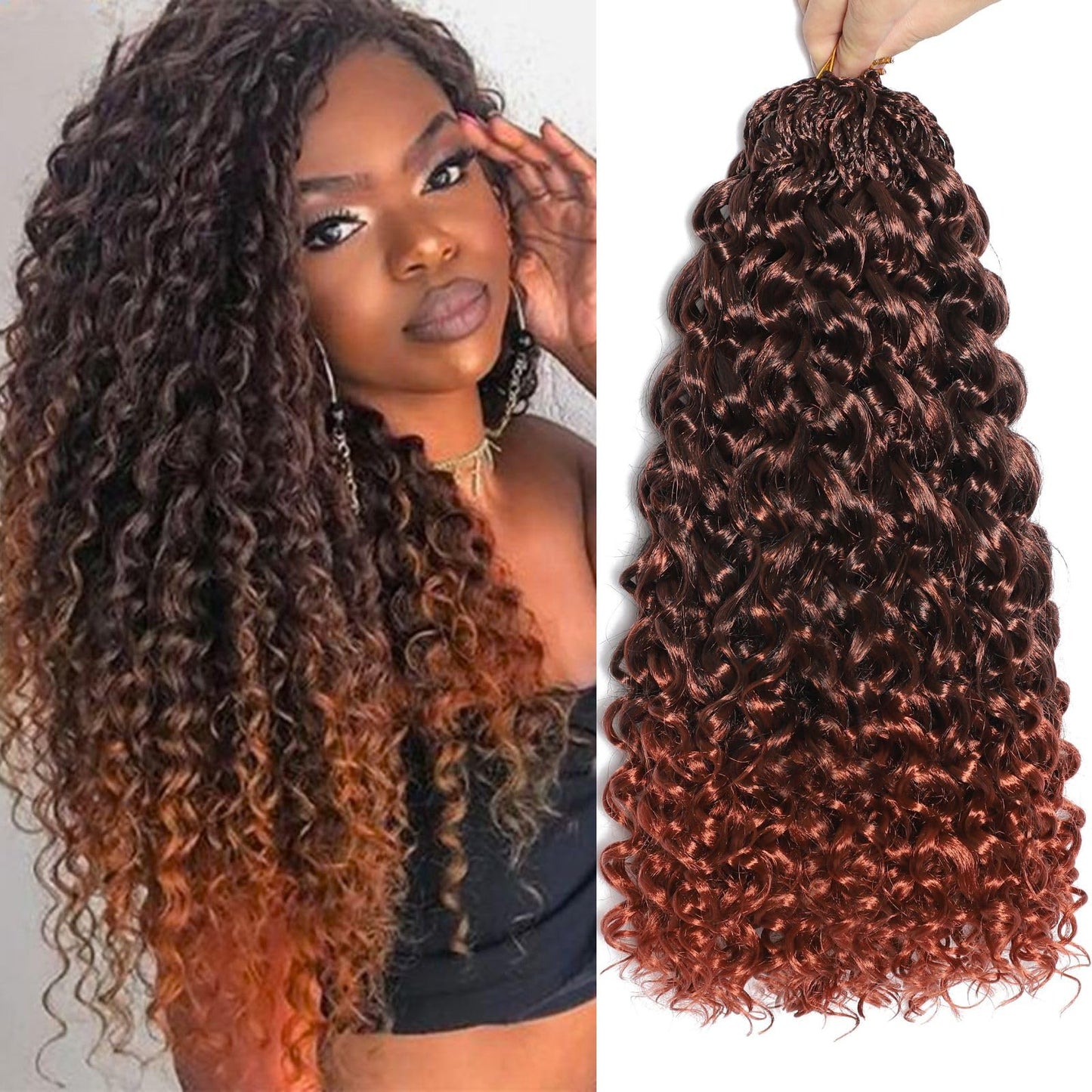 Gogo Curl Crochet Hair 14 Inch 8 Packs Pretwisted Curly Crochet Hair Pre looped Ocean Wave Crochet Hair Water Wave Deep Twist Crochet Synthetic Braiding Hair for Women Girl Kids (T350)