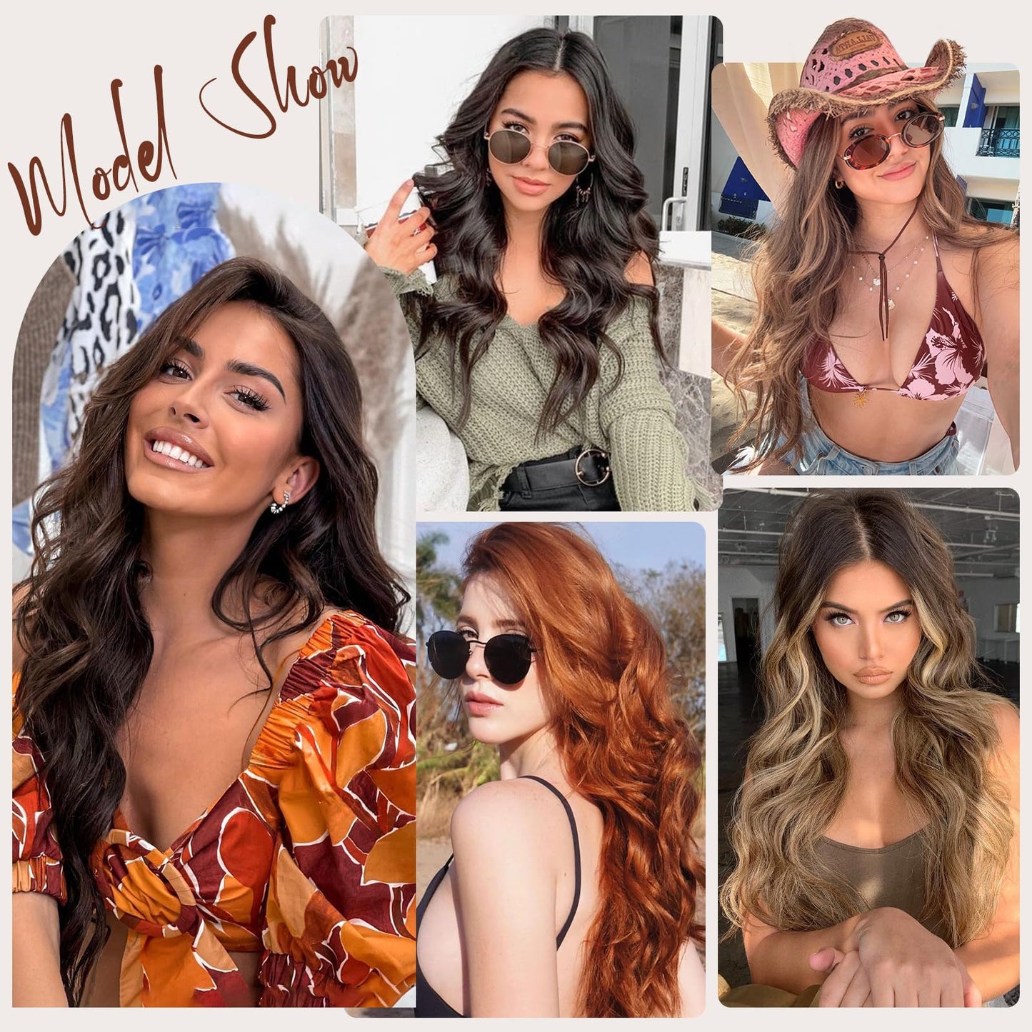 NAYOO Clip in Curly Hair Extensions 4PCS Long Wavy Synthetic Thick Hairpieces with Fiber Double Weft for Women Hair Full Head (24 Inch, Auburn)