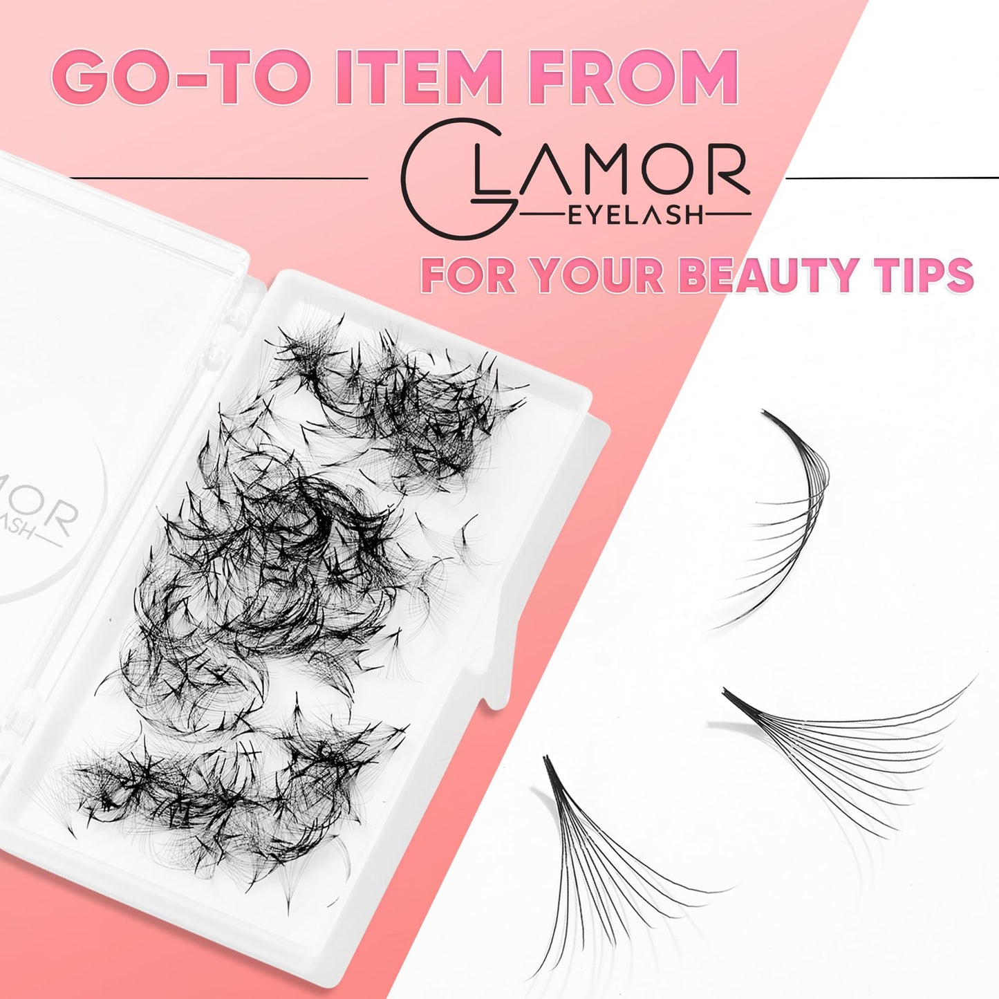 GLAMOREYELASH 500 Promade Volume Fans Loose Eyelash Extension, Handmade Individual Lashes Loose Fan 3D-16D, 0.03/0.05/0.07mm Thickness, C CC D Curl for Mink Lashes, 8-16mm Length (8D-0.05-C, 16mm)