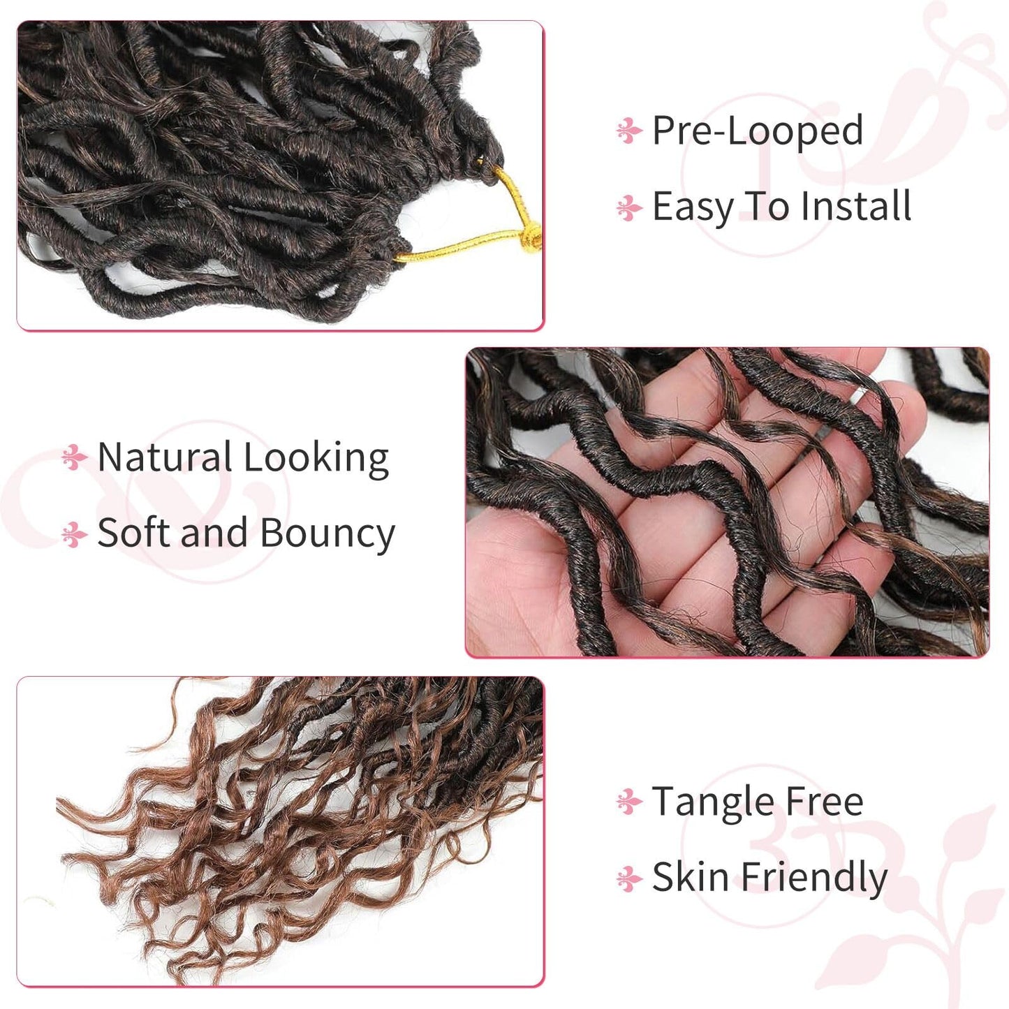 Alicoco Goddess Locs Crochet Hair 24 Inch 8 Packs Faux Locs Crochet Hair For Women Boho Soft Locs Pre-looped River Crochet Locs With Curly Ends (24 Inch (Pack of 8), 1B/30)