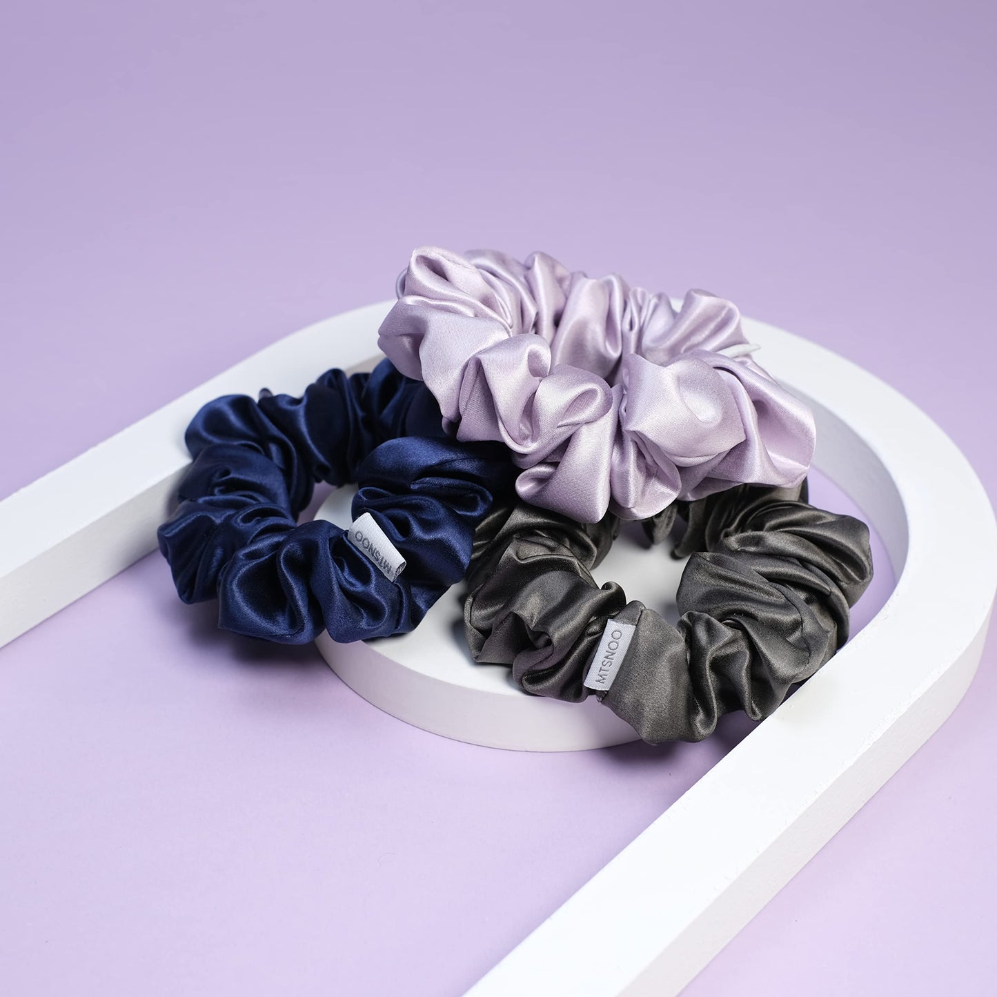 MTSNOO Silk Scrunchies, 3 Count, 100% Pure 22 Momme Mulberry, for Hair Sleep & Curly Hair with Elastic Band, Hair Ties Ropes Scrunchies Set for Women Girls