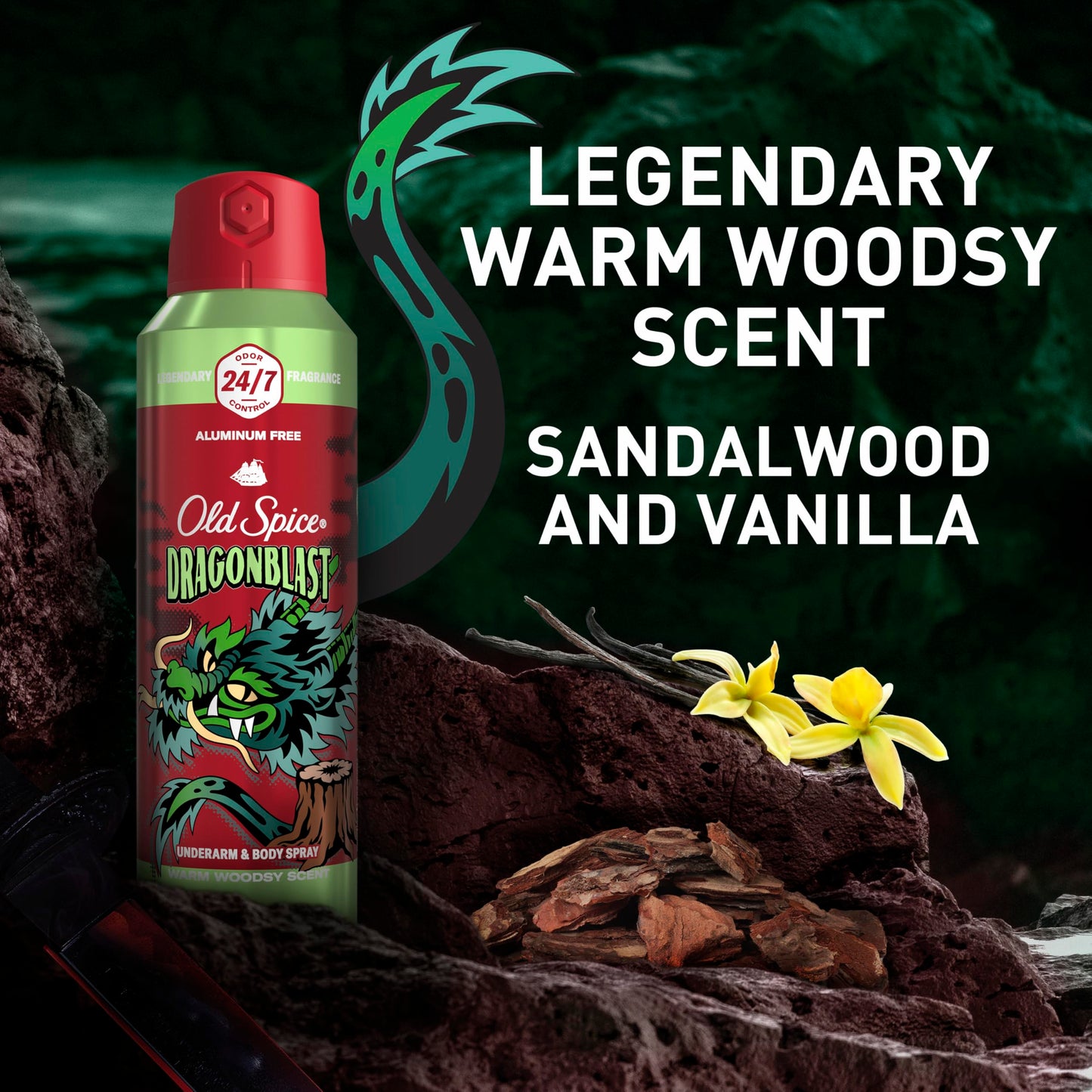 Old Spice Aluminum Free Body Spray for Men, 24/7 Odor Protection, 24/7 Lasting Fragnance & Freshness, Cologne Quality Scent, Dragonblast with Warm Woodsy Scent, 5.1 oz (Pack of 3)