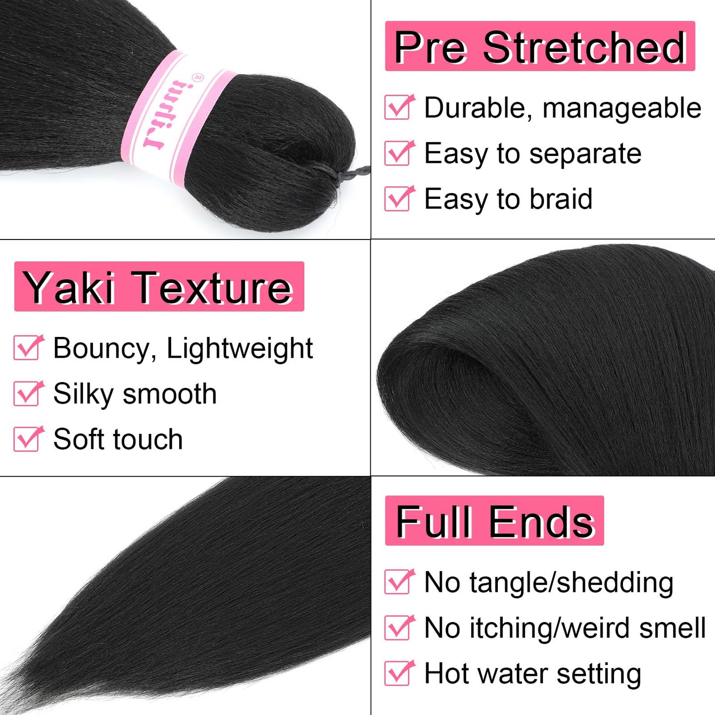 Black Braiding Hair Pre Stretched 30 Inch 2 Packs 1B Braiding Hair Professional Yaki Straight Braiding Hair for Box Braids Crochet Braids(1B, 2 Packs, 30 Inch)