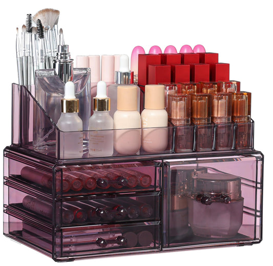 Cq acrylic Purple Makeup and Jewelry Organizer for Dresser Top,organization and Storage Drawer With 4 Drawers for Skin Care Beauty Product and Lotions Perfume Preppy Skincare Organizer Case,2 Pack