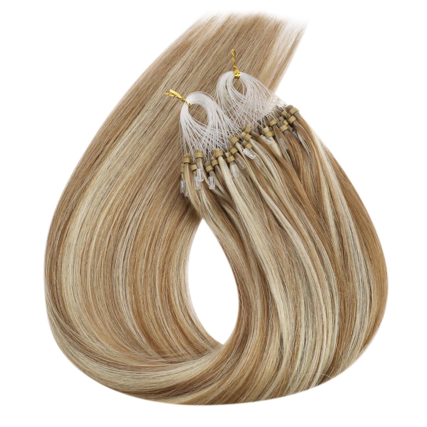 Ugeat Micro Loop Hair Extensions Golden Brown Highlights Bleach Blonde Micro Bead Hair Extensions Real Human Hair Micro Link Hair Extensions Cold Fusions Hair Extensions 14 Inch 50s 50g