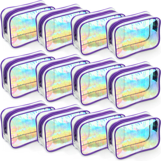 Weewooday 12 Pieces Clear Makeup Bags Cosmetic Storage Bags PVC Zipper Pouches Travel Waterproof Makeup Plastic Case for Women Organizing Toiletries Traveling Bathroom(Medium,Dazzling)