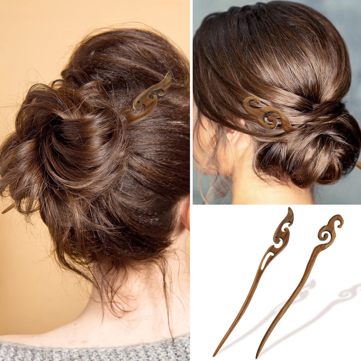 Chuangdi 8 Pieces Wooden Hair Sticks Japanese Hair Chopstick for Women Bun Maker, Chinese Chopstick Hairpin for Women Handmade Chignon Maker Accessories(Retro Pattern)