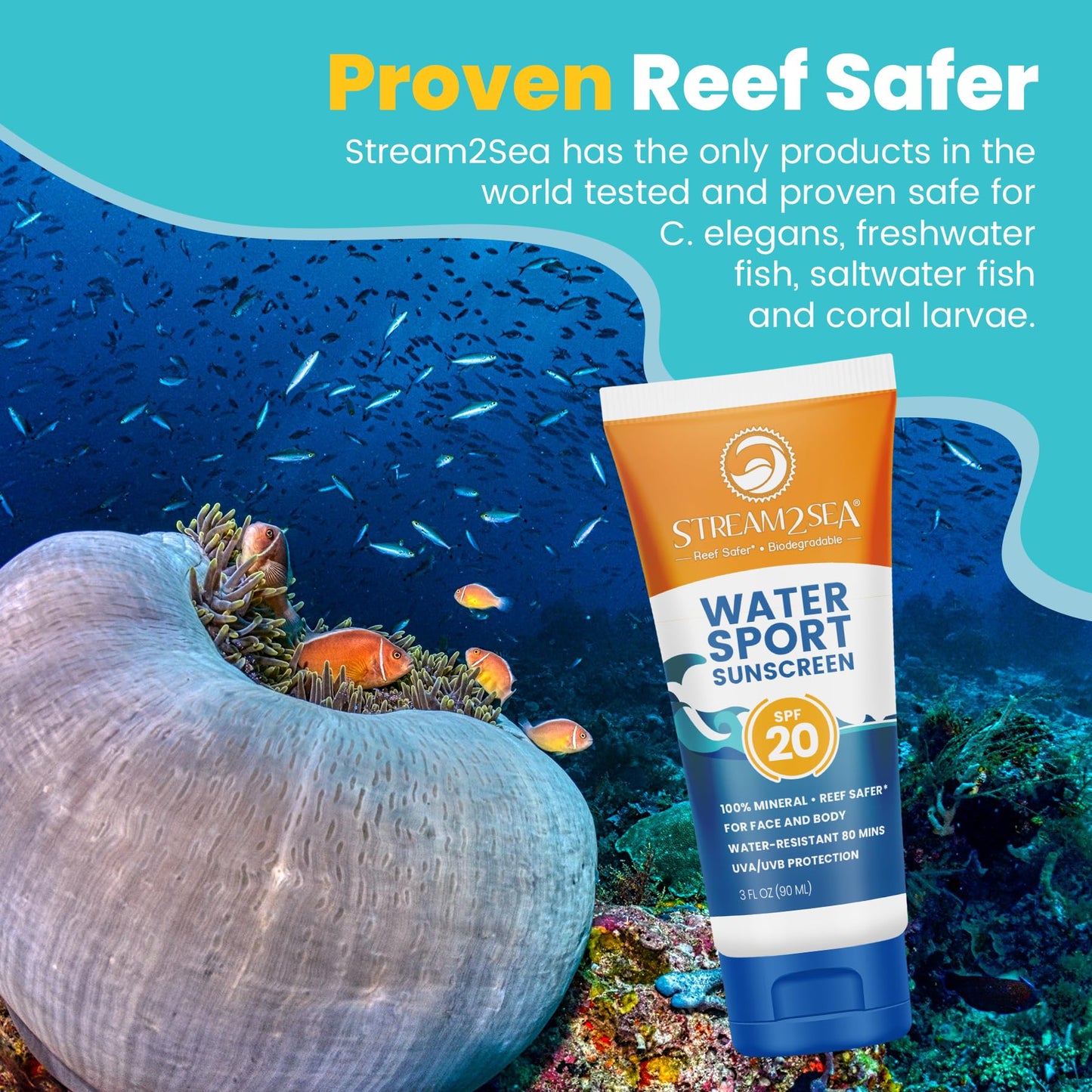 STREAM 2 SEA SPF 20 Mineral Sunscreen Biodegradable and Reef Safe, 3 Fl oz Paraben Free Non Greasy and Moisturizing Mineral Sunscreen For Face and Body Protection Against UVA and UVB