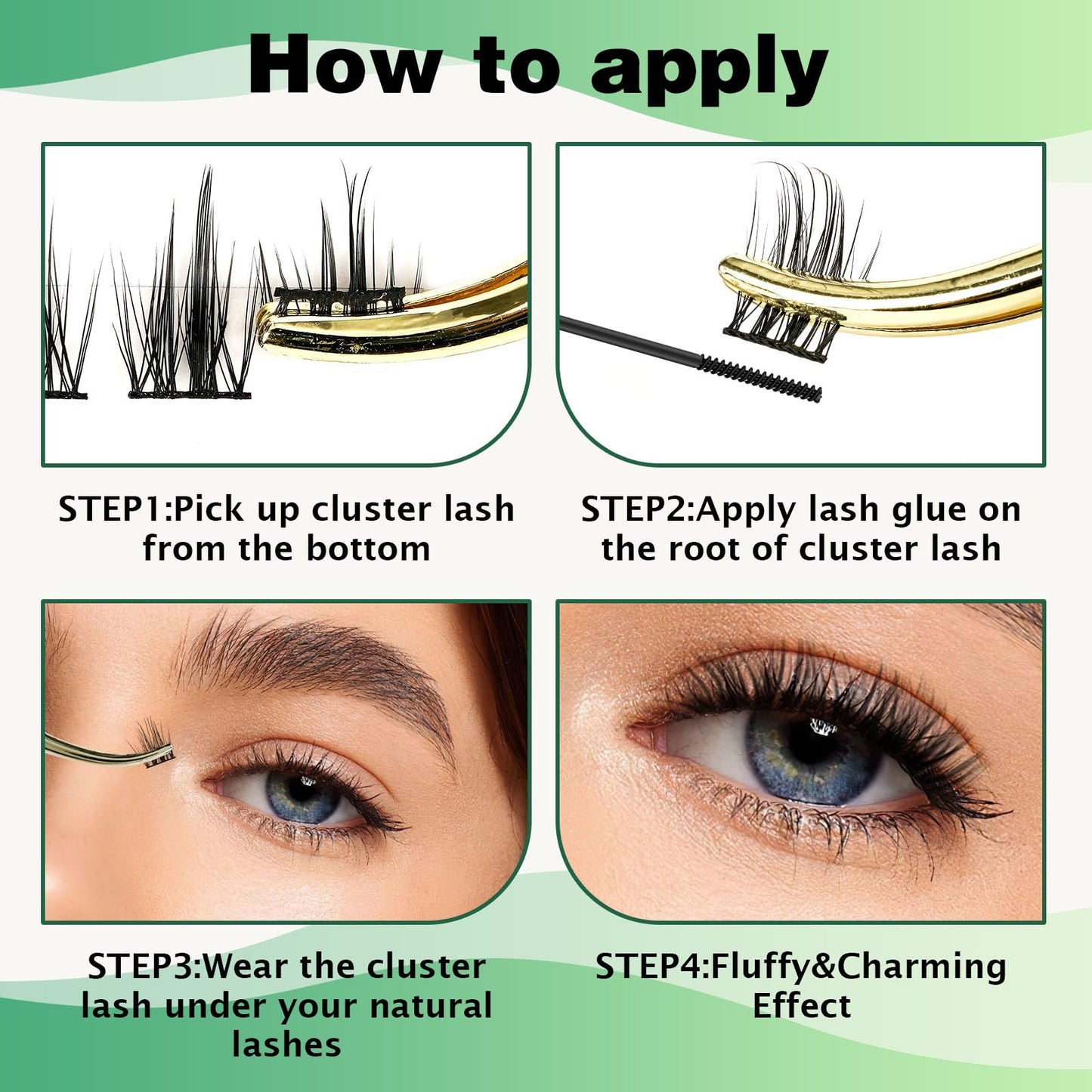 Lash Clusters 96pcs Individual Lashes D Curl 10mm Eyelash Clusters KEYYOU Volume Wispy Lash Extension Soft&Comfortable Easy DIY at Home(Y15,D-10mm)