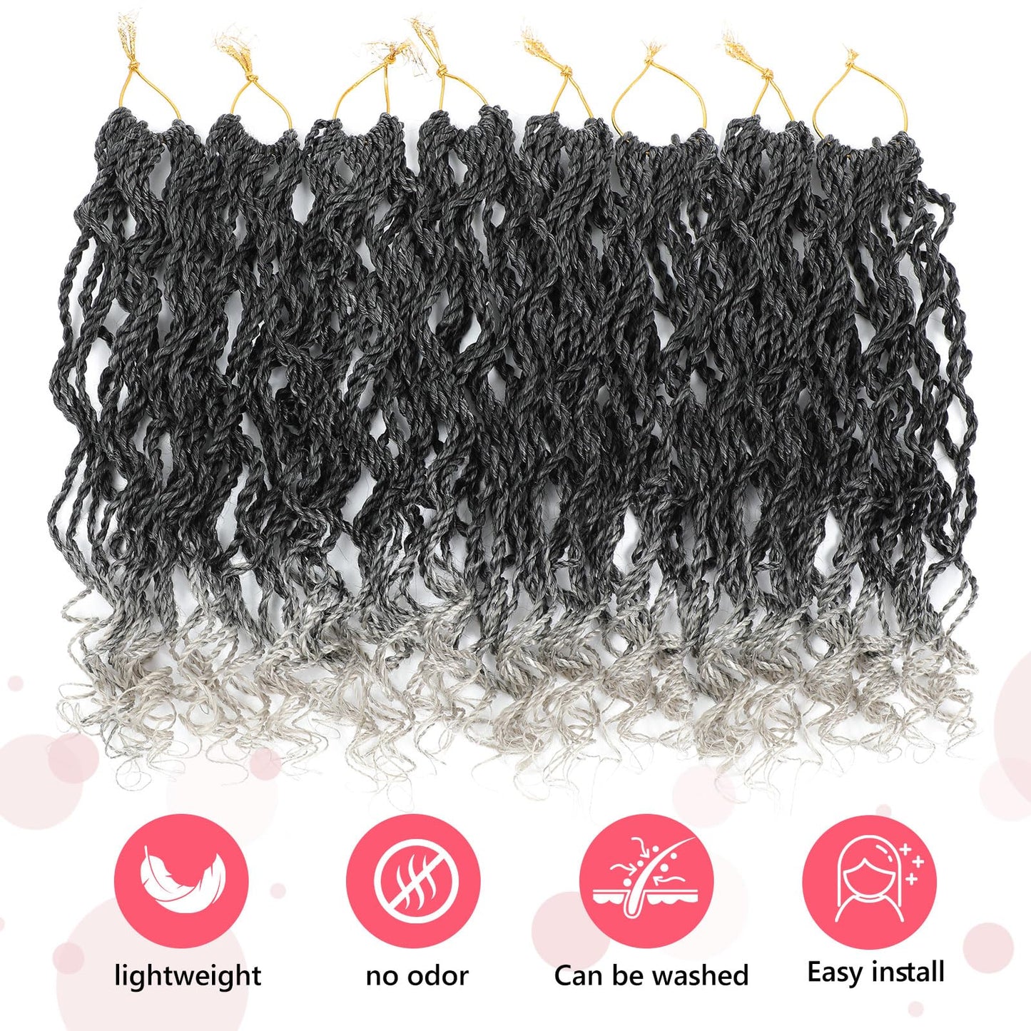 Wavy Senegalese Twist Crochet Hair For Black Women 8 Inch 10 Packs Senegalese Twist Braiding Hair Crochet Twists Pre Looped Twist Crochet Hair Curly Crochet Twist Hair With Curly Ends(1B/Gray)