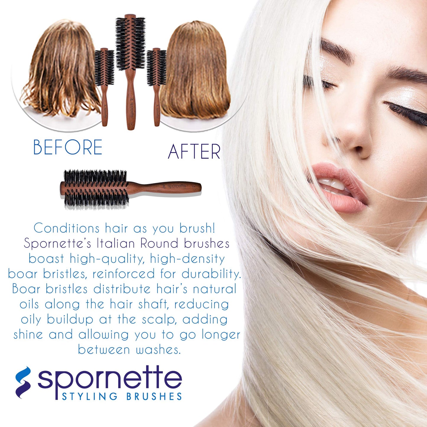 Spornette Italian 2.25 inch Round Boar Bristle 854