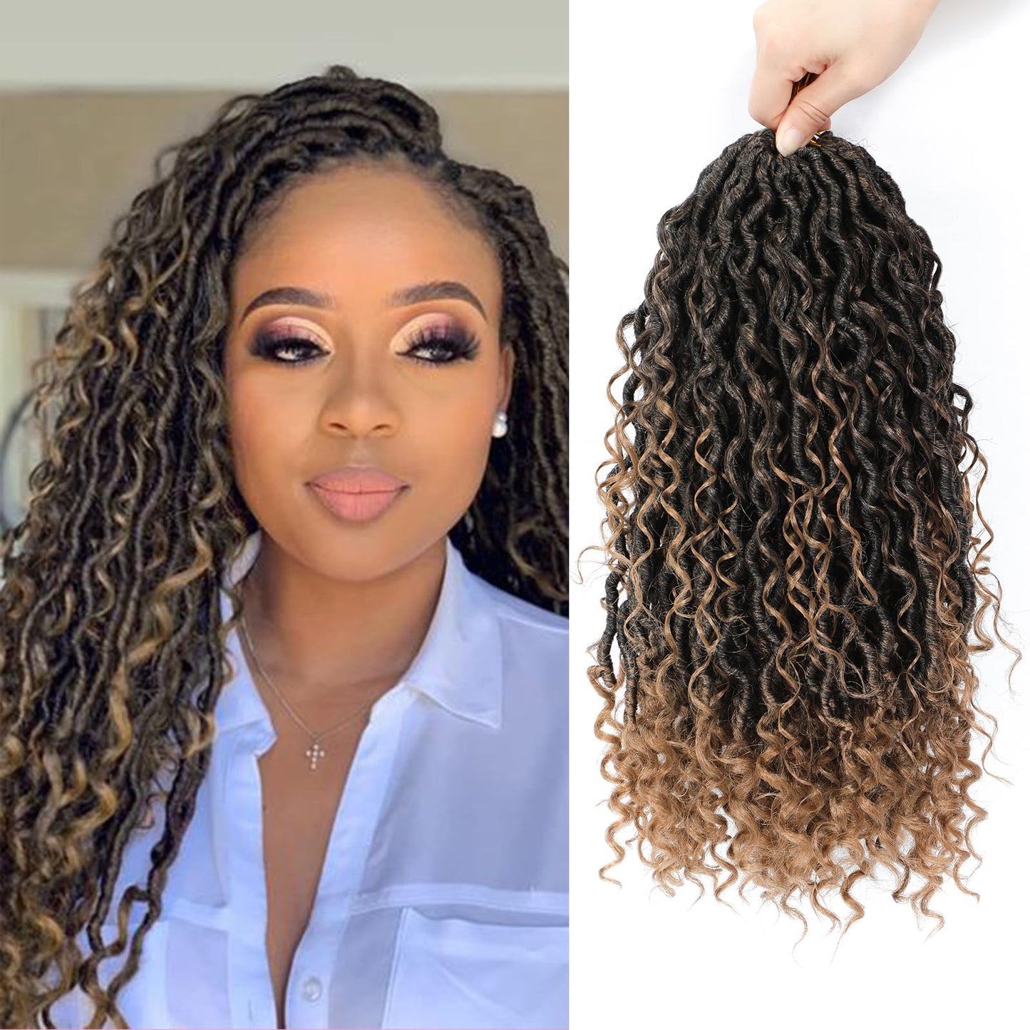 8 Packs Boho Faux Locs Crochet Hair 10 Inch Crochet Soft Locs with Curly Ends Pre-looped Goddess Locs Crochet Hair for Black Women 1B/27 Boho River Locs Crochet Hair