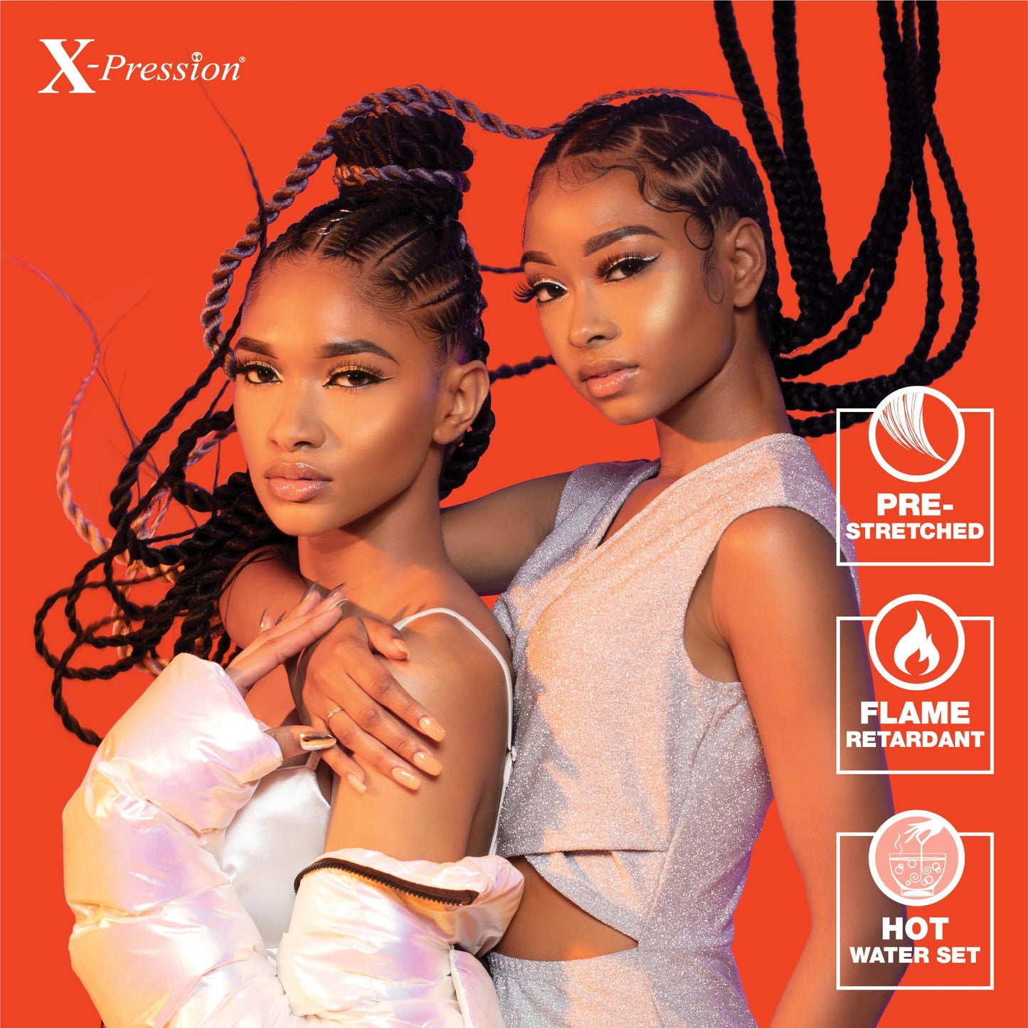 Sensationnel X-pression prestretched braiding hair - 3x braid 58 inch all kanekalon flame retardant synthetic braid for box braids and twists (5 pack, 1 JETBLACK)