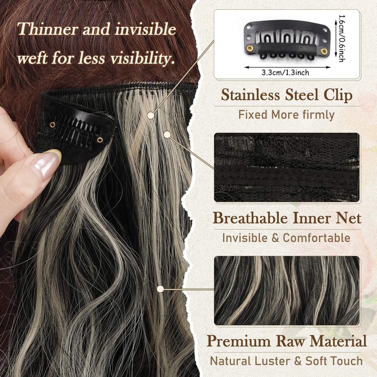 BARSDAR Highlight Clip in Hair Extensions - 12 Inch Short Wavy Synthetic Clip in Hairpieces for Women - 6PCs Full Head Thick Daily Party Medium Brown & Blonde